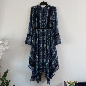 Modcloth Blue Floral Long Sleeve Dress